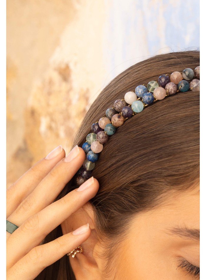 Multicolored double headband with beads