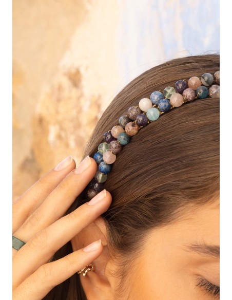 Multicolored double headband with beads