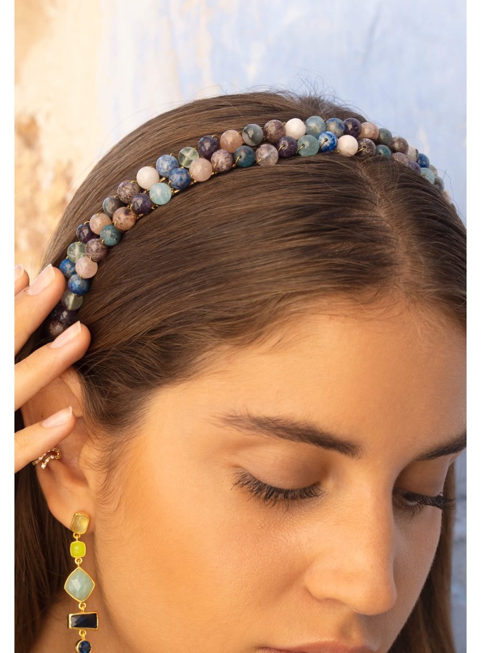 Multicolored double headband with beads