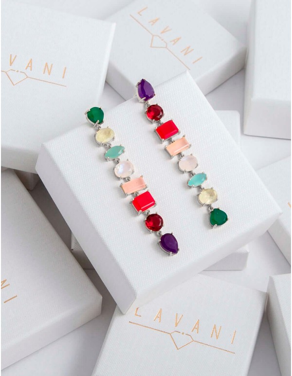 Longues boucles d'oreilles en argent avec pierres de couleur 2