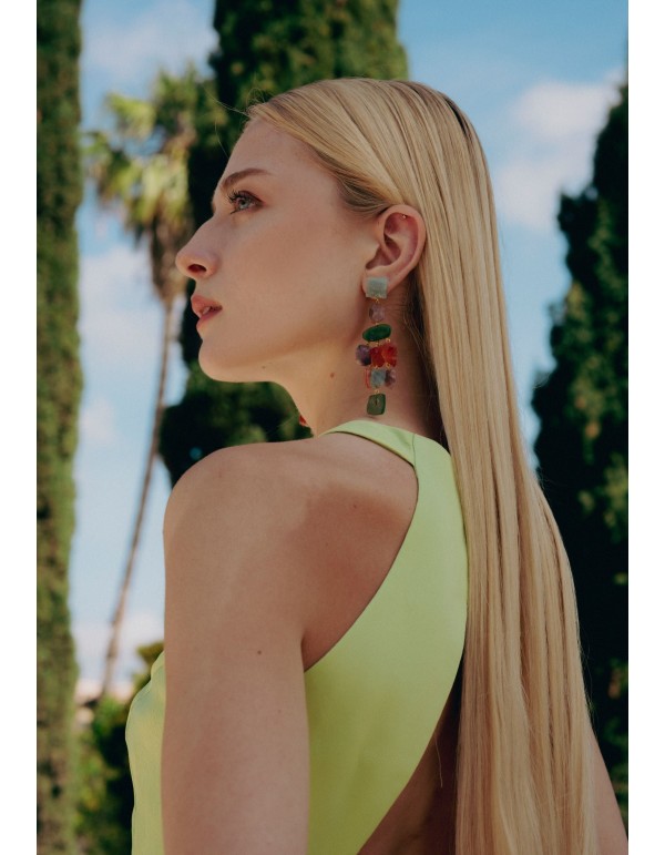 Longues boucles d'oreilles avec strass de couleur 2