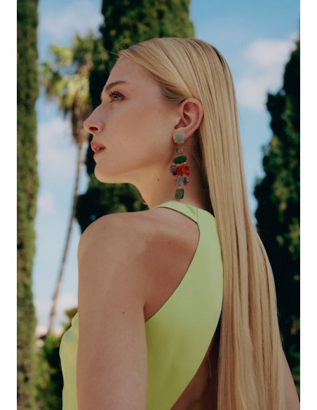 Longues boucles d'oreilles avec strass de couleur