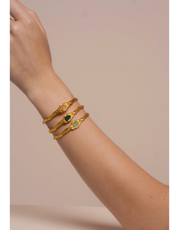 Brazalete en dorado con piedra malaquita 2