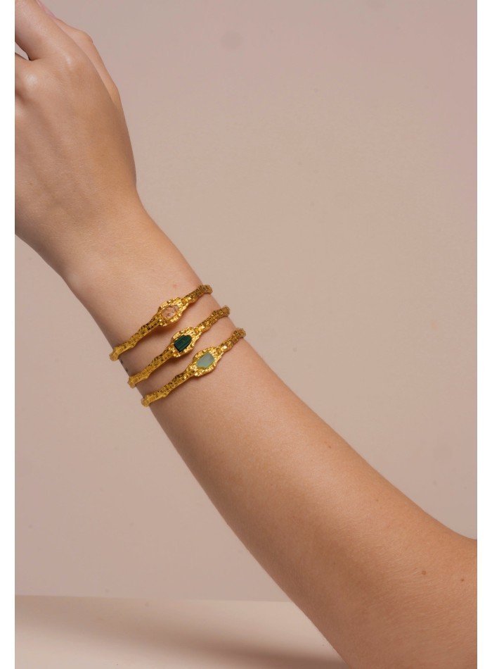 Bracelet plaqué or avec pierre de malachite