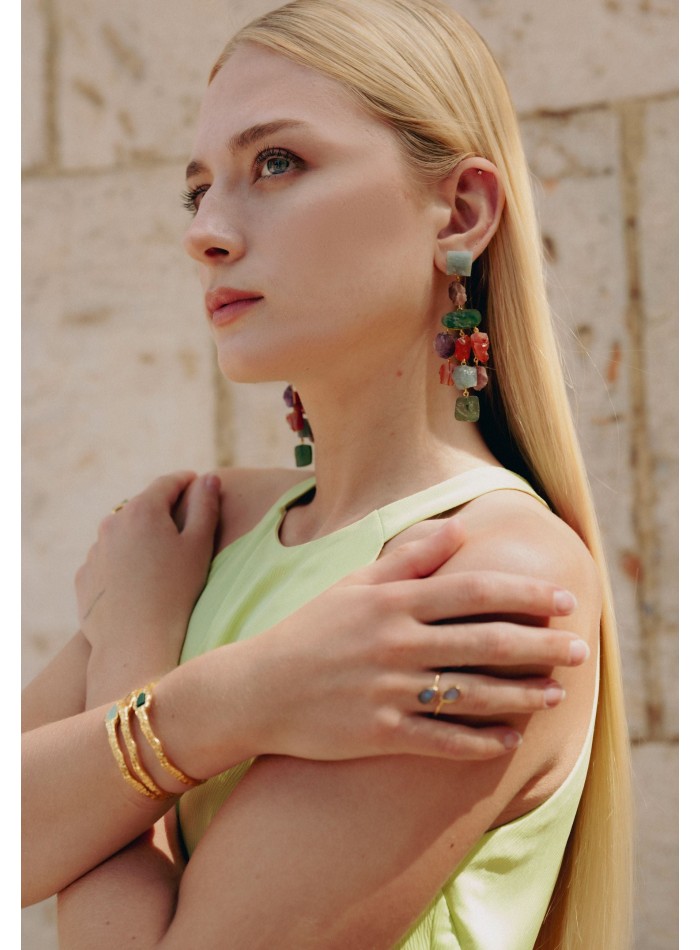 Bracelet plaqué or avec pierre de malachite