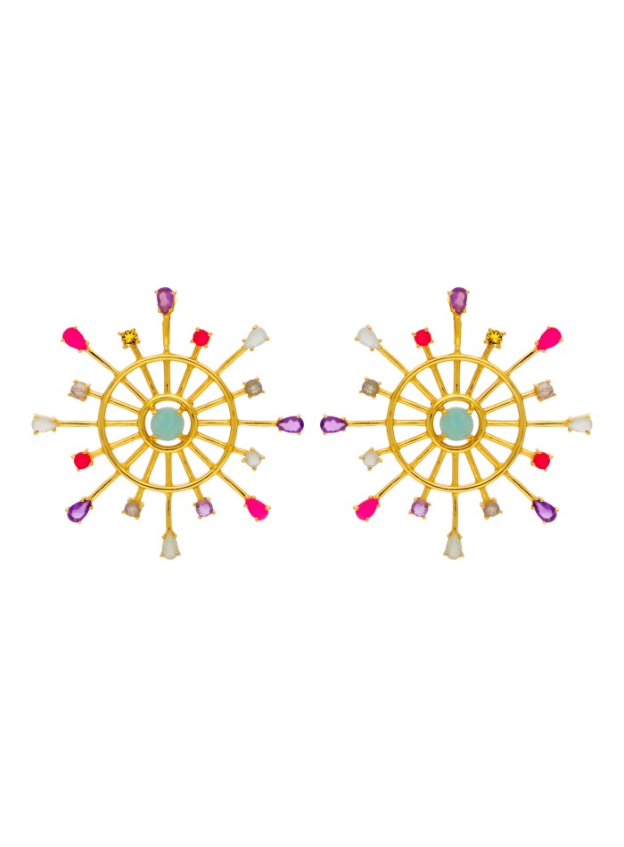 Boucles d'oreilles roue Dharma multicolore