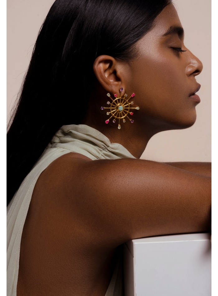 Boucles d'oreilles roue Dharma multicolore