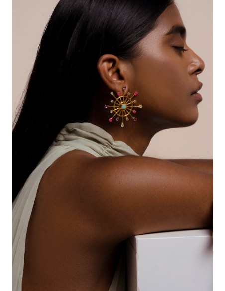 Boucles d'oreilles roue Dharma multicolore