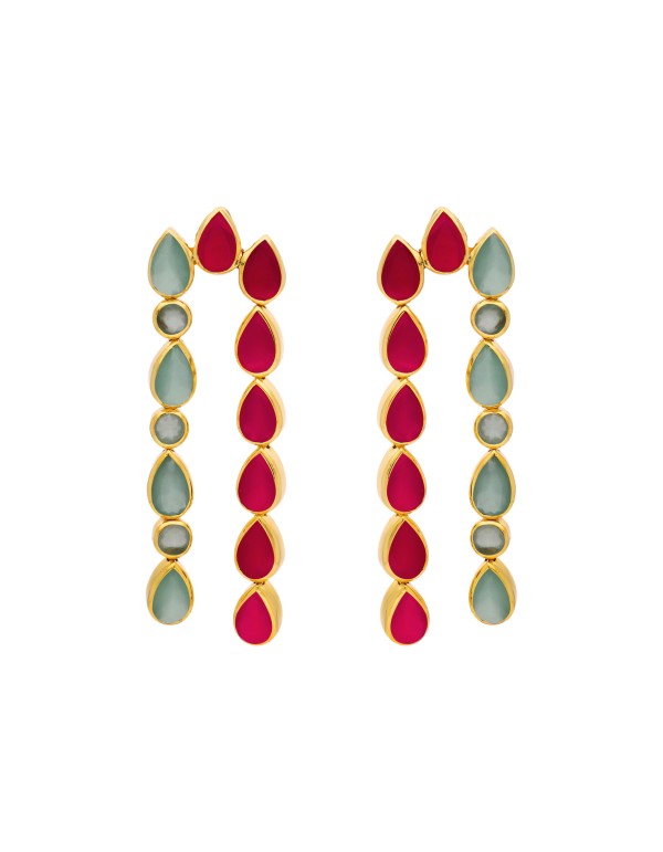 Longues boucles d'oreilles avec grenat et aigue-marine