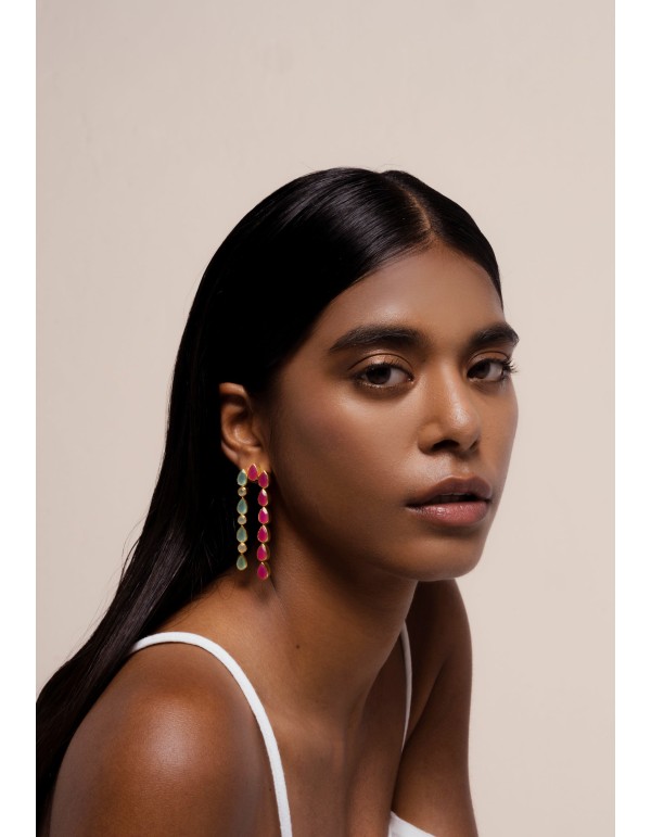 Longues boucles d'oreilles avec grenat et aigue-marine 2