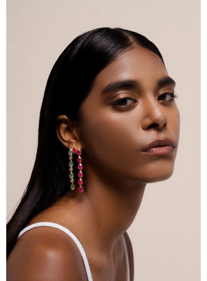 Longues boucles d'oreilles avec grenat et...