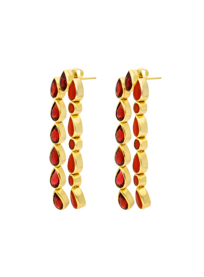 Longues boucles d'oreilles avec strass grenat
