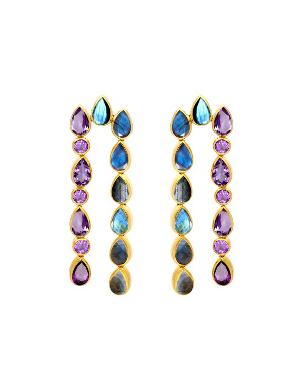 Pendientes largos con pedreria labradorita multicolor