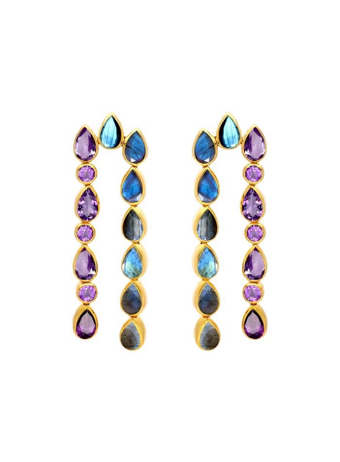 Pendientes largos con pedreria labradorita multicolor