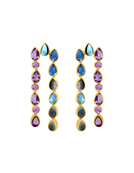 Pendientes largos con pedreria labradorita multicolor