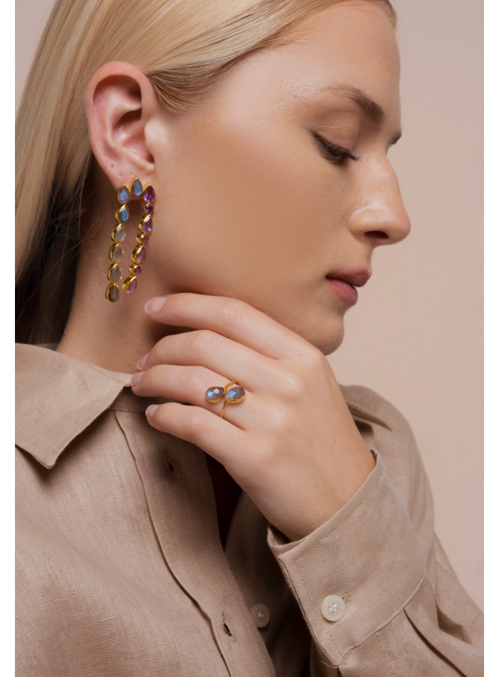 Pendientes largos con pedreria labradorita...