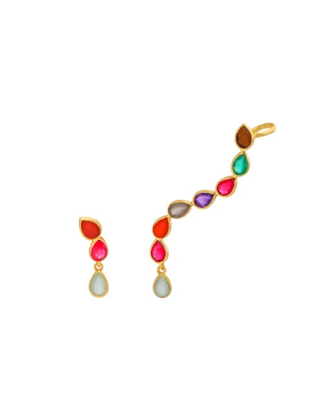 Earcuff style earrings with colored stones