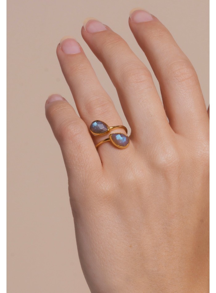 Bague plaquée or avec double labradorite