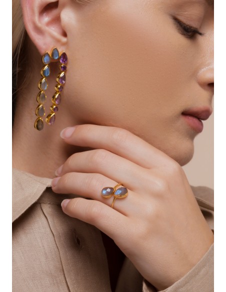 Anillo dorado con doble labradorita