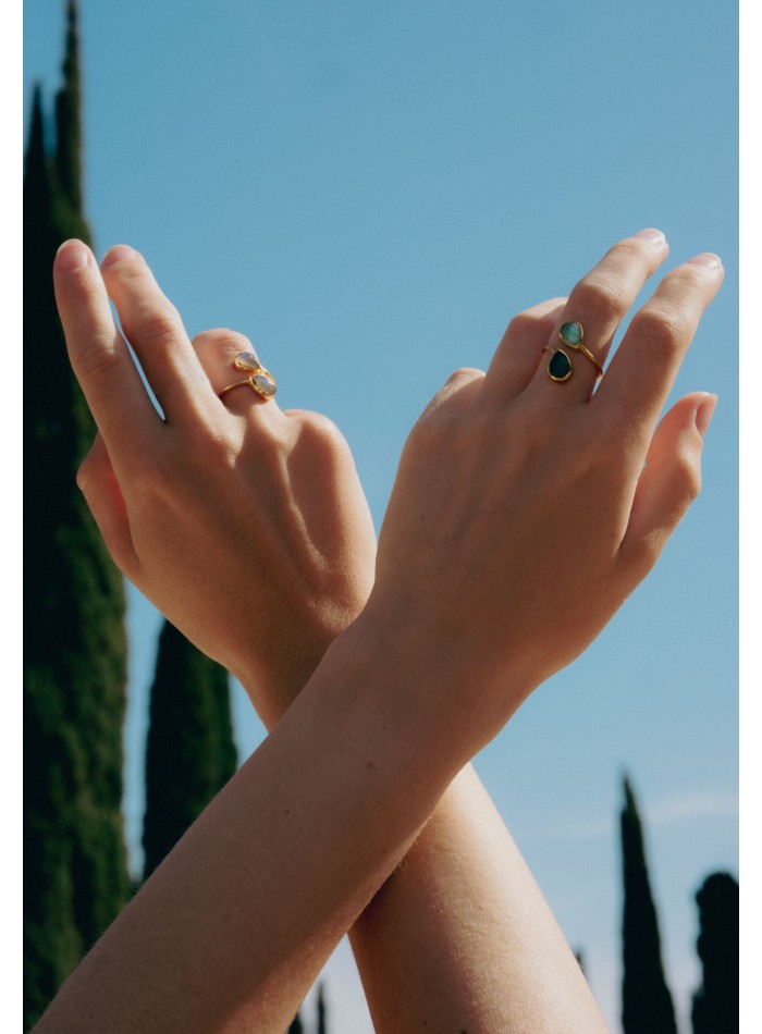 Gold plated ring with double labradorite