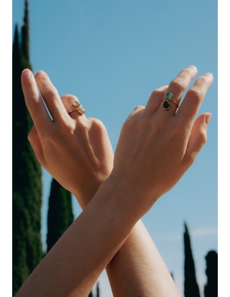 Anillo dorado con doble labradorita