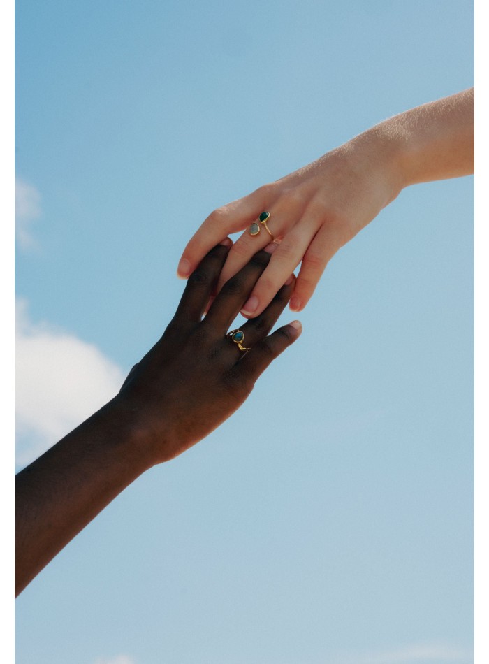 Gold plated ring with double labradorite