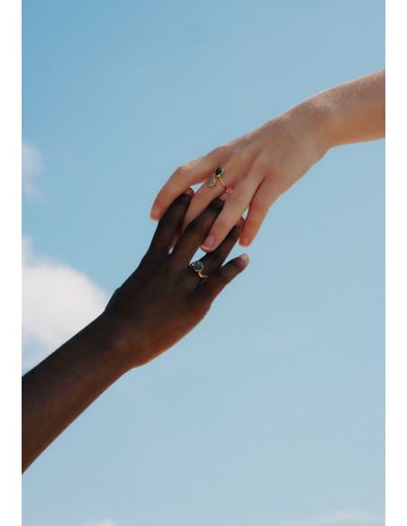 Gold plated ring with double labradorite
