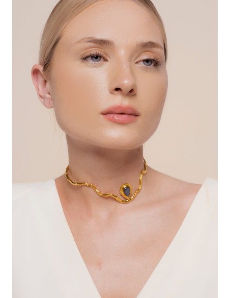 Choker Dorado con Piedra Semipreciosa Gris - Gratitude