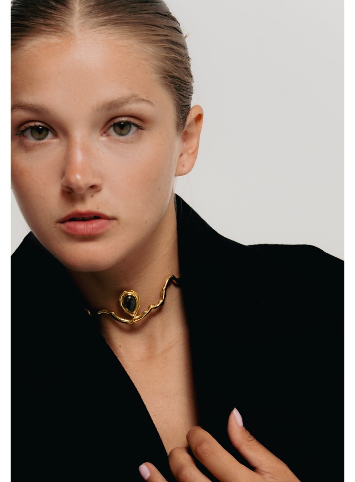Choker Dorado con Piedra Semipreciosa Gris - Gratitude