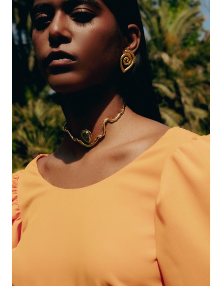 Choker Dorado con Piedra Semipreciosa Gris - Gratitude