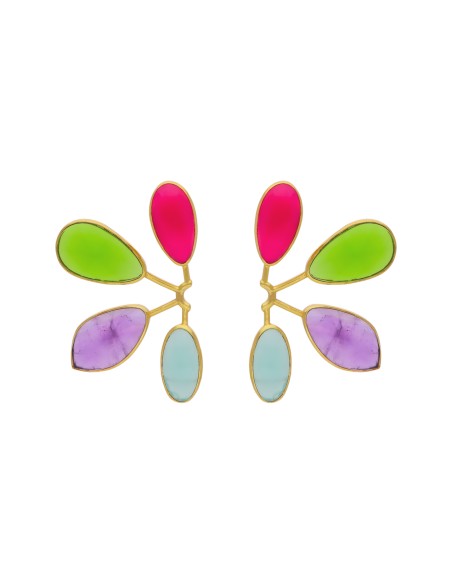 Pendientes dorados multicolor con piedras semipreciosas