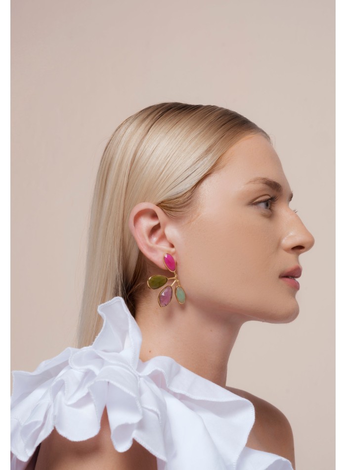 Pendientes dorados multicolor con piedras...