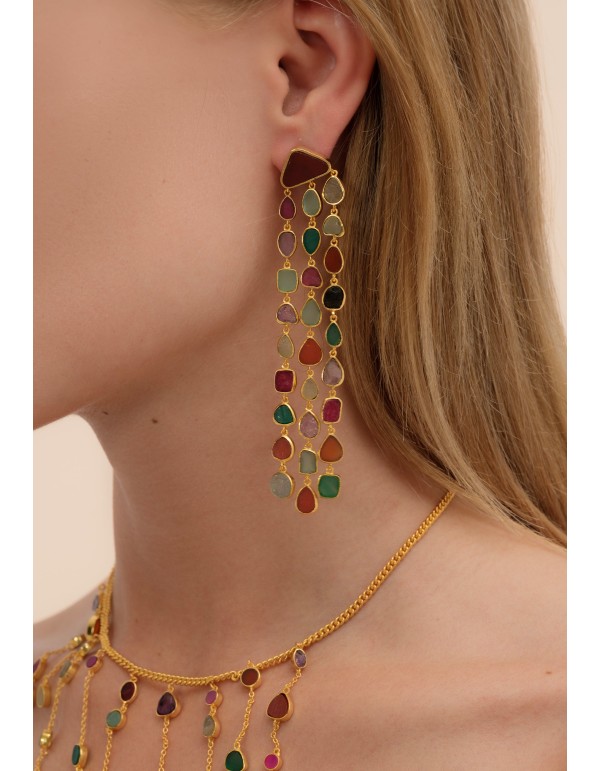 Pendientes mulicolor largos y dorados - Prana