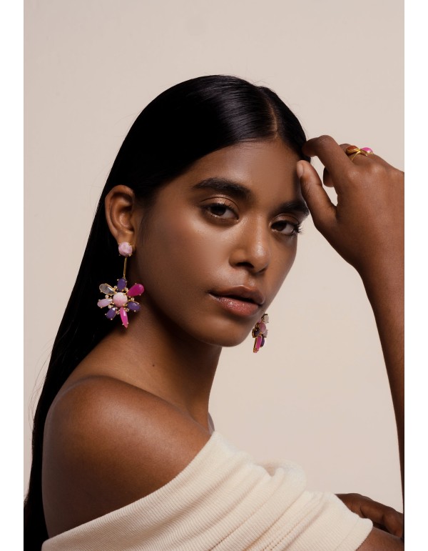 Pink Hibiscus Flower Earrings