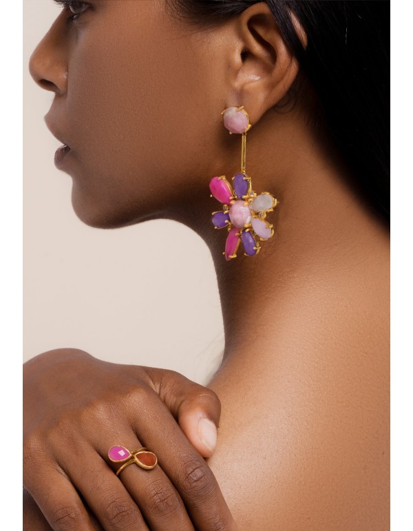 Pink Hibiscus Flower Earrings 2