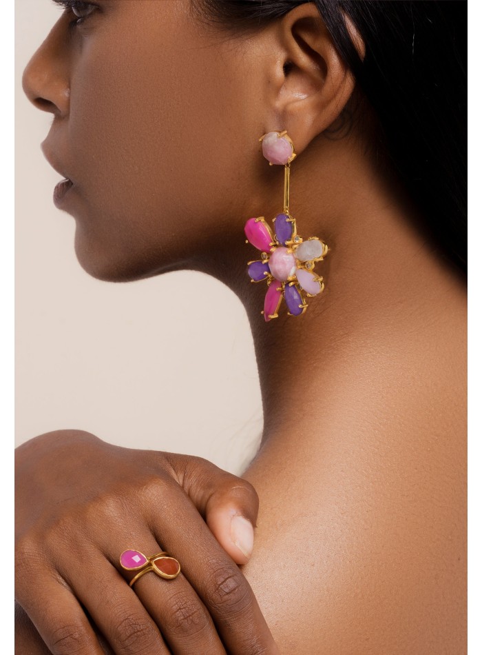 Pink Hibiscus Flower Earrings