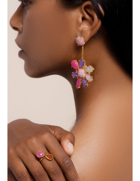 Boucles d'oreilles fleur d'hibiscus rose