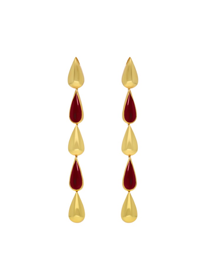 Garnet and gold long drop earrings