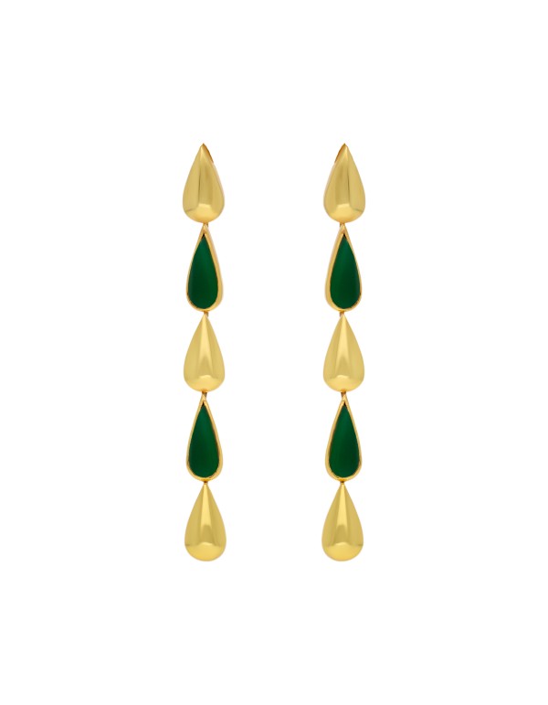 Long green and gold drop earrings