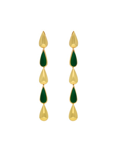 Longues boucles d'oreilles vertes et dorées