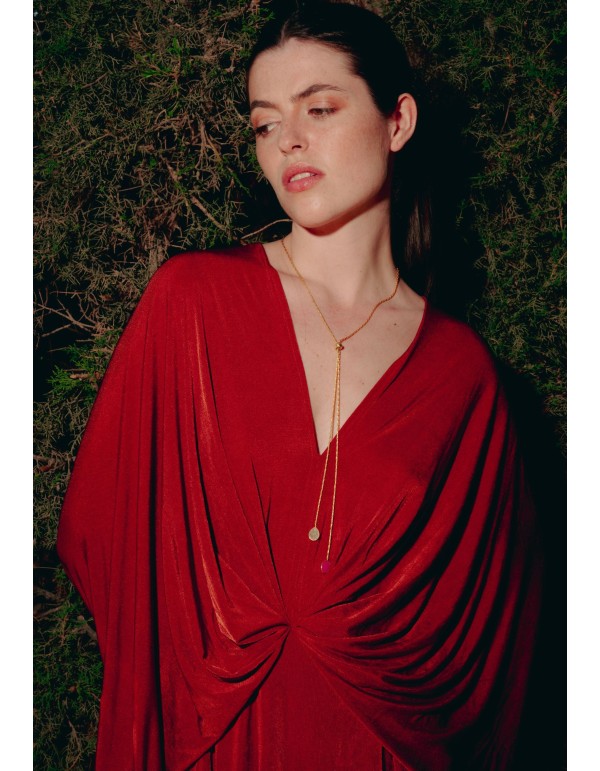 Collar largo dorado con lazo y piedras multicolor 2