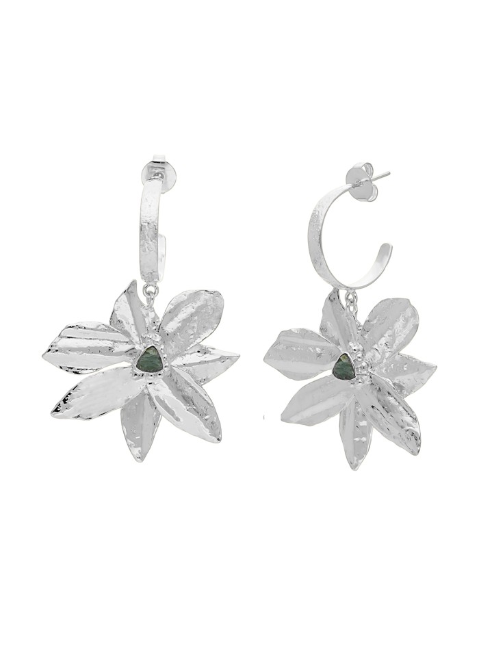 Silver plated flower-shaped hoop earrings