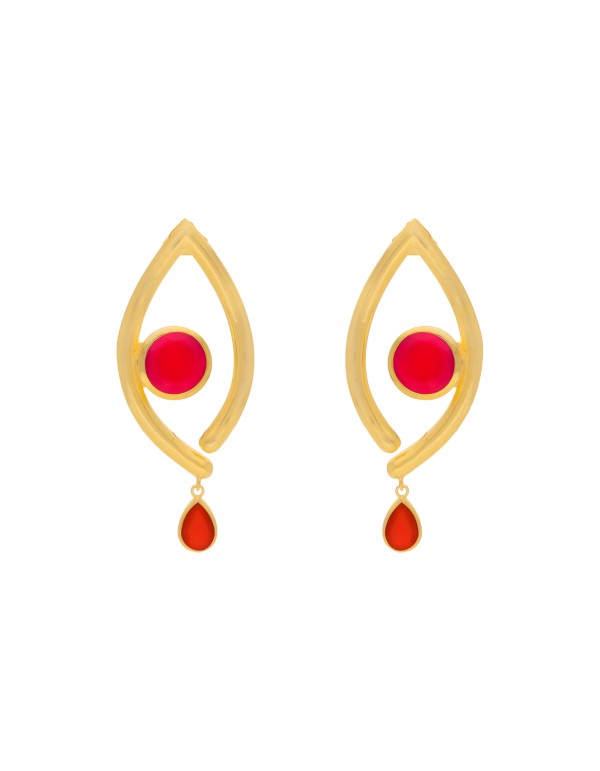 Pendientes dorados forma ojo naranja con piedra