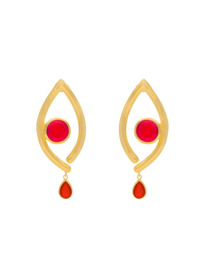 Boucles d'oreilles plaquées or en forme d'oeil orange avec pierre