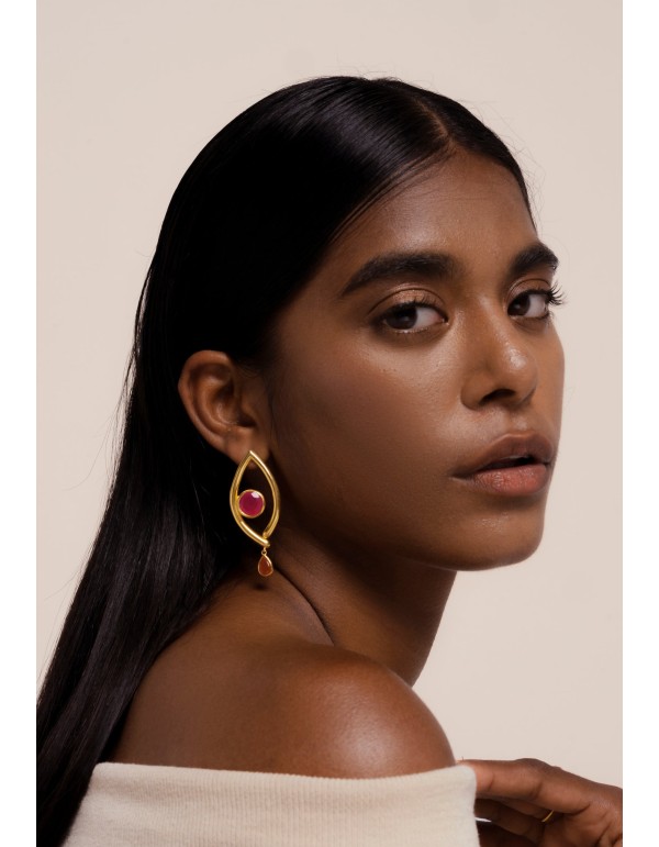 Boucles d'oreilles plaquées or en forme d'oeil orange... 2