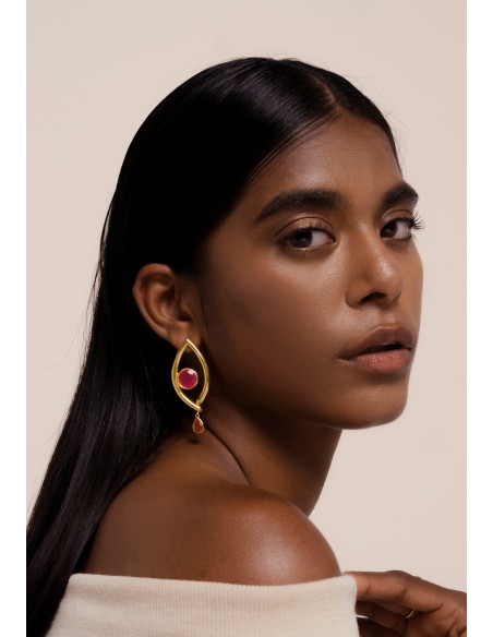 Boucles d'oreilles plaquées or en forme d'oeil orange avec pierre