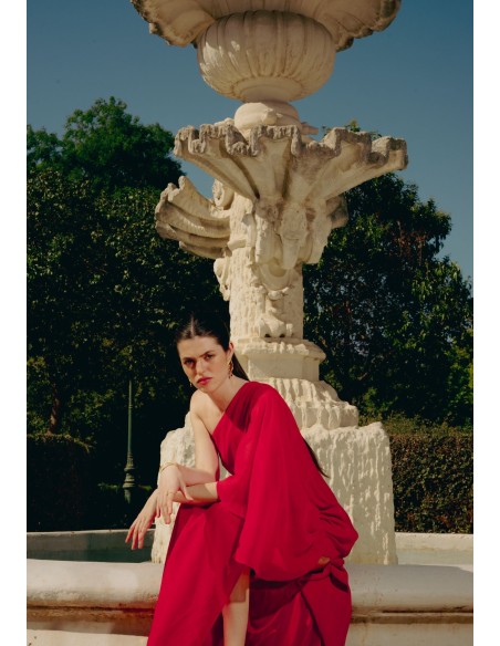 Pendientes dorados forma ojo naranja con piedra