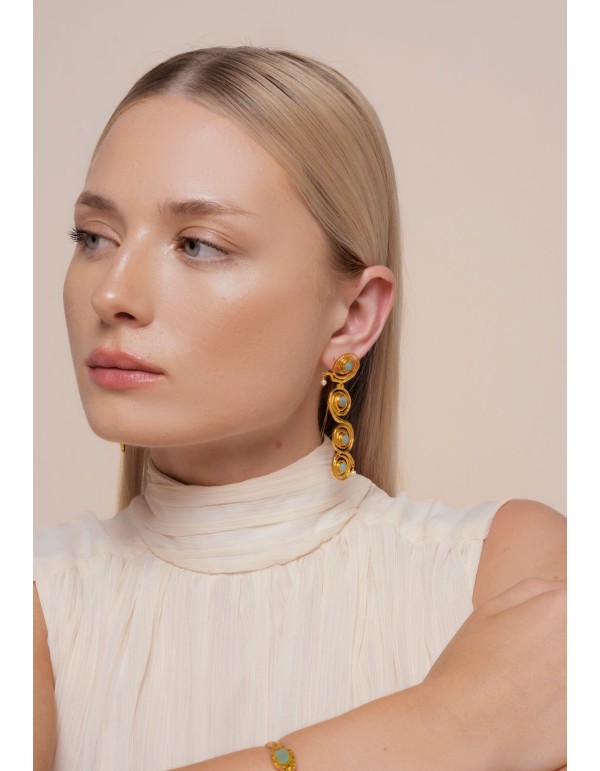 Gold and aquamarine long earrings - Breathe
