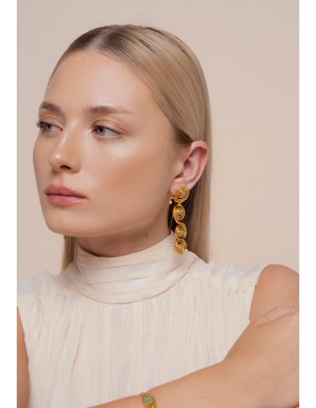 Gold and aquamarine long earrings - Breathe