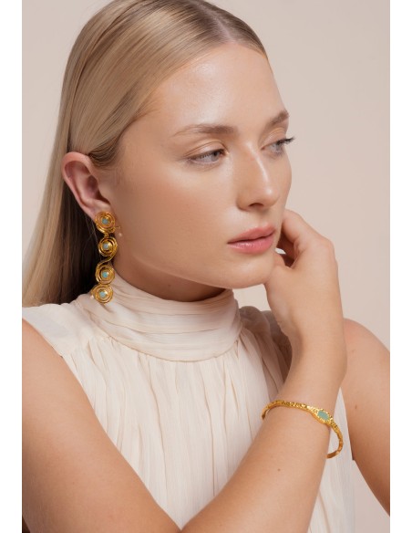 Longues boucles d'oreilles en or et aigue-marine - Breathe